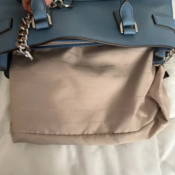 Michael Kors Tote Bag Emma Satchel Shoulder Crossbody Blue Pockets Leather - Picture 10 of 14